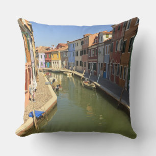 Swans in canal, Burano Island, Venice, Italy Cushion