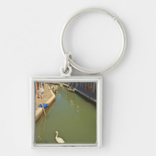 Swans in canal, Burano Island, Venice, Italy Key Ring