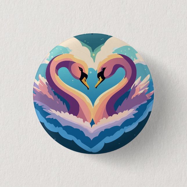 Swans In Love 3 Cm Round Badge (Front)