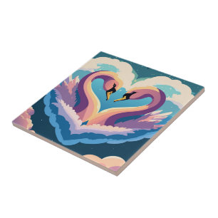 Swans In Love Ceramic Tile