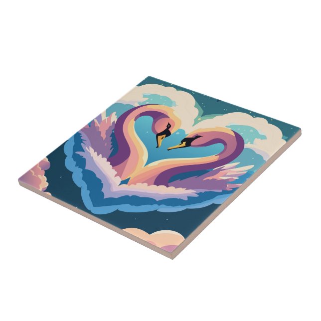 Swans In Love Ceramic Tile (Side)