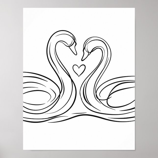 Swans in Love Line Art Poster Irish Wildlife  (Front)