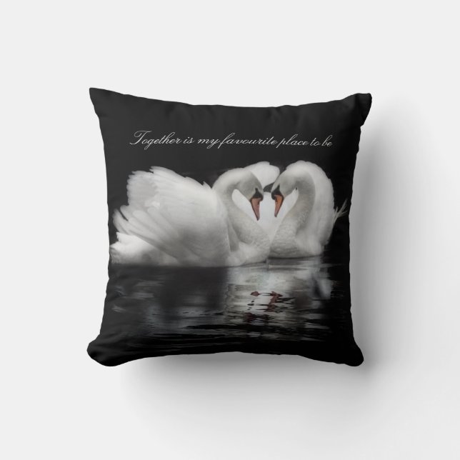 swans in love photograph black and white cushion (Front)