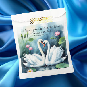 Swans In Love Watercolor Lotus Lake Wedding Favour Bag