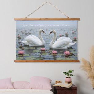 Swans in Morning Mist Nature Lover Hanging Tapestry