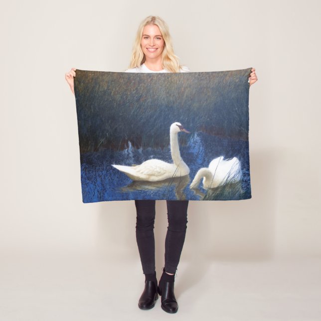 Swans in Reeds, Bruno Liljefors Fleece Blanket (In Situ)