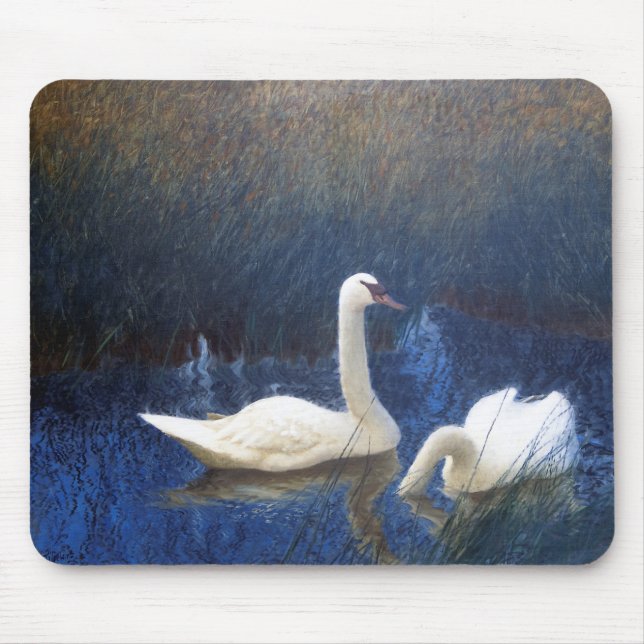 Swans in Reeds, Bruno Liljefors Mouse Pad (Front)