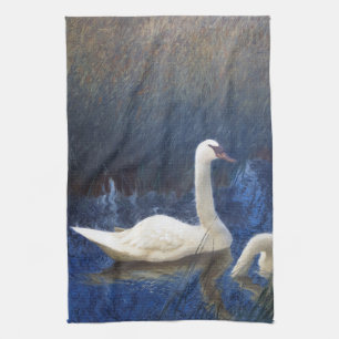 Swans in Reeds, Bruno Liljefors Tea Towel