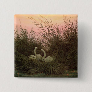 Swans in the Reeds, c.1820 15 Cm Square Badge