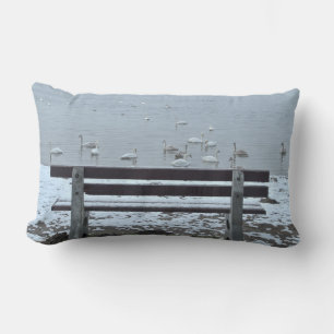 Swans, lake and a bench - cushion