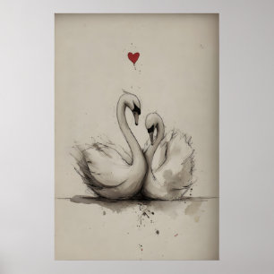 Swans Love Printable, Heart Valentine Print