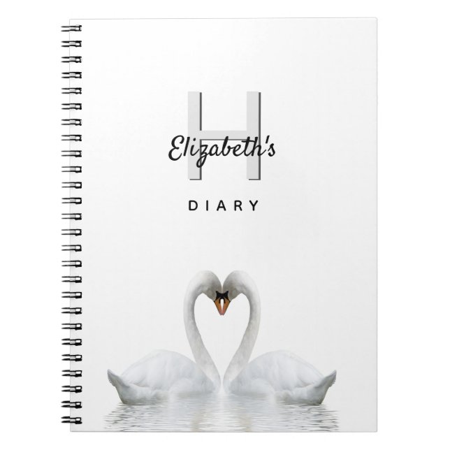 Swans love white monogram diary college ruled notebook (Front)
