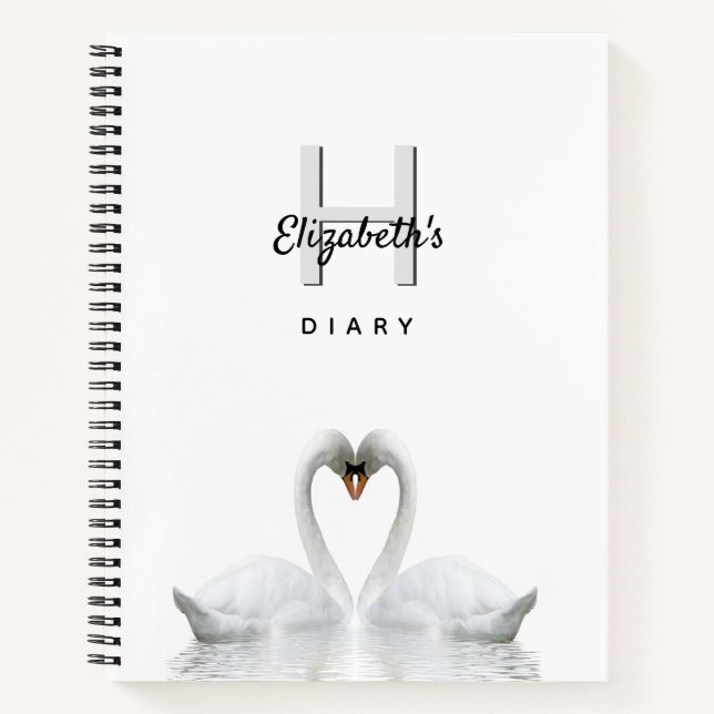 Swans love white monogram diary notebook (Front)