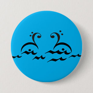 Swans, music symbols, bass clef, fermata, 7.5 cm round badge