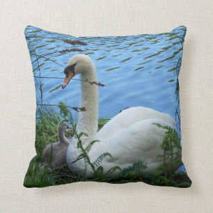 Swans Nest Mother Swan and Cygnet Baby Lake Cushion
