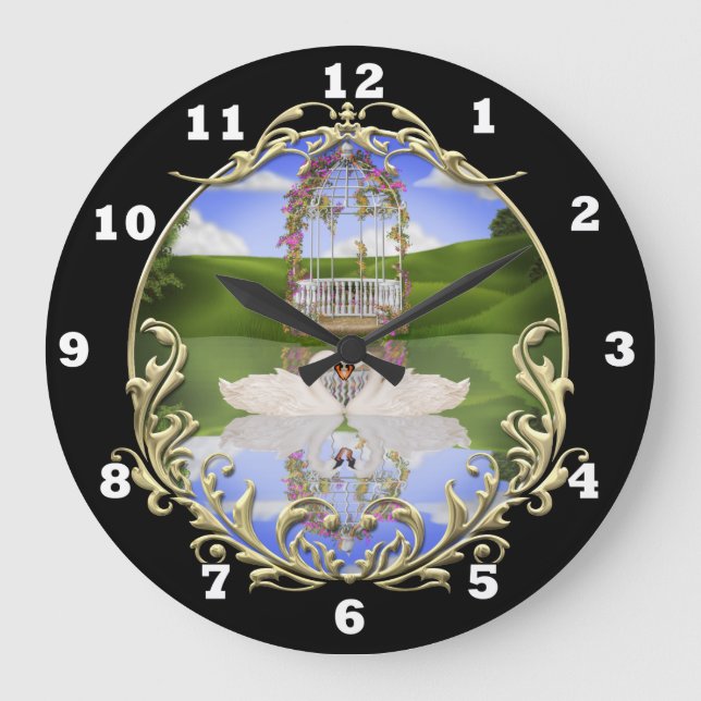 Swans on a pond wall clock (Front)
