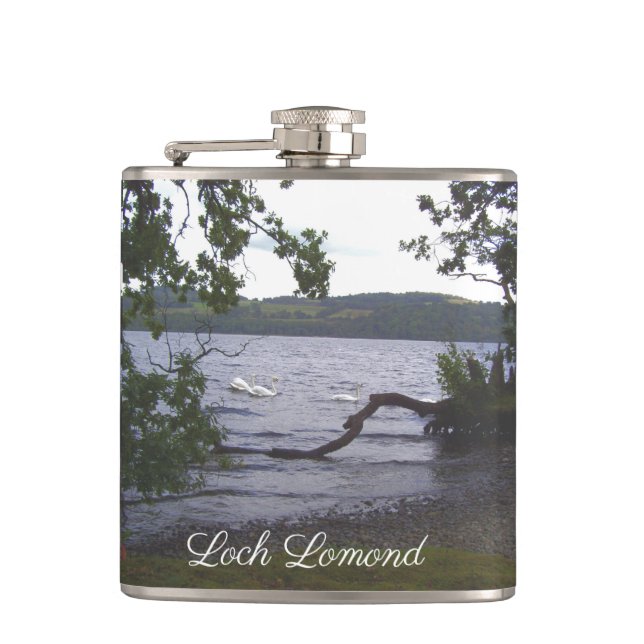 Swans on Loch Lomond Hip Flask (Front)