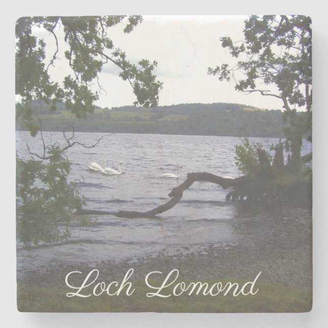 Swans on Loch Lomond Stone Coaster (Front)