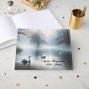 Swans On Misty Lake For Memorial Service Guest Book