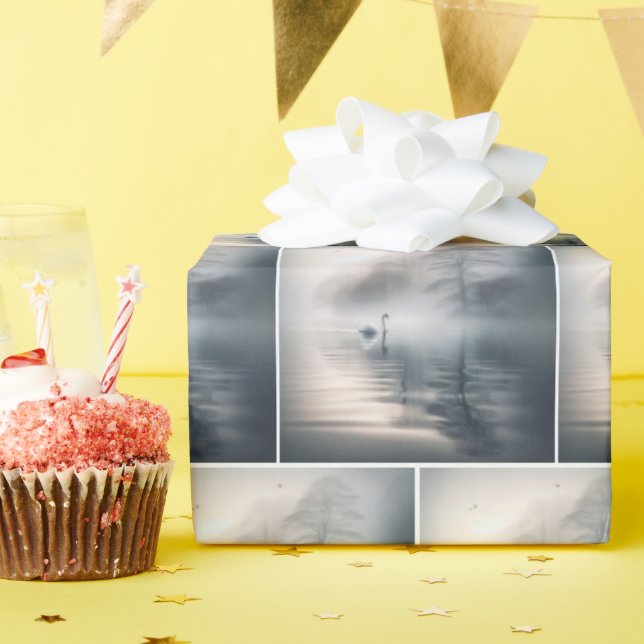 Swans On Misty Lake Wrapping Paper (Birthday Party)