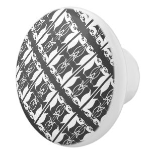 Swans Pattern Greytone Ceramic Knob