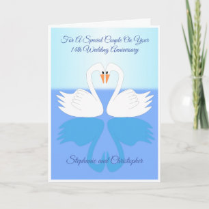 Swans Personalised 14th Wedding Anniversary Card