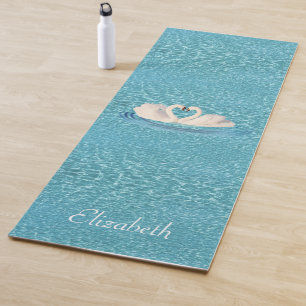 Swans & Personalised Name on Turquoise Yoga Mat