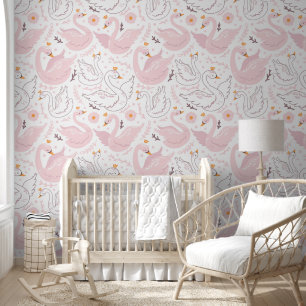 Swans Pink and White Wallpaper