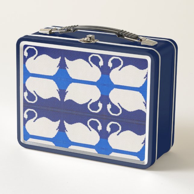 Swans Reflections in Lake Unique Crochet Print on Metal Lunch Box (Front)