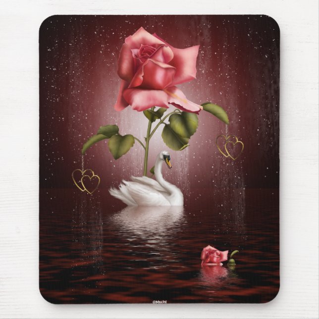 Swans Roses Hearts Scene 3A Mouse Pad (Front)