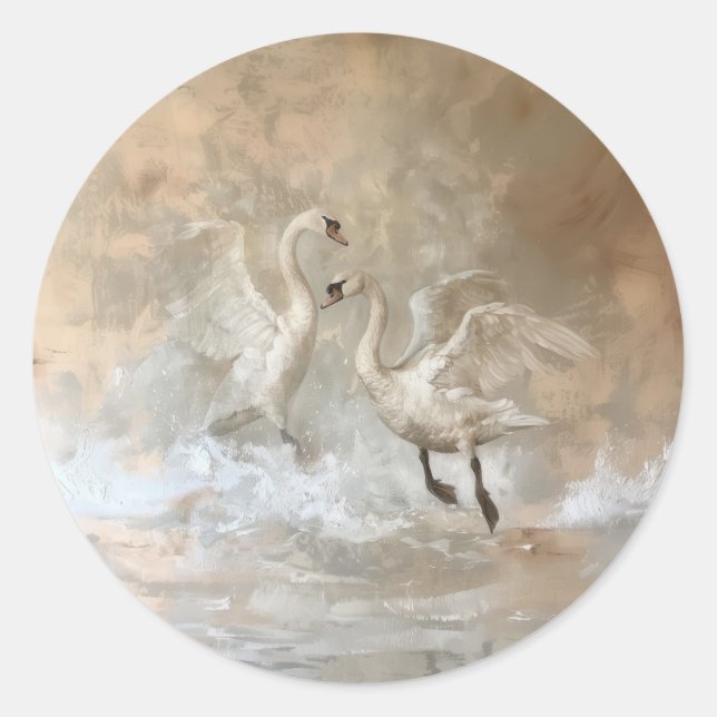Swans - Round Stickers for Stationery (Front)