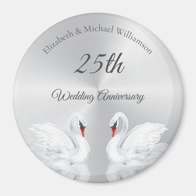 Swans Silver custom 25th Wedding Anniversary  Magnet (Front)