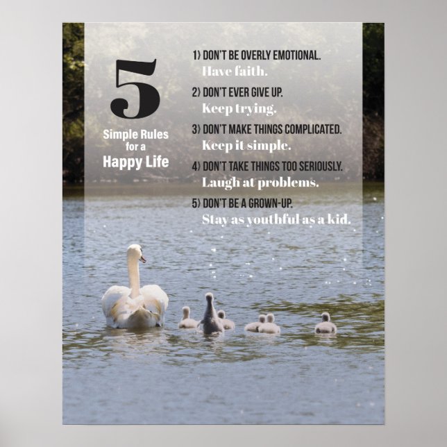 Swans Simple Rules for a Happy Life Poster (Front)