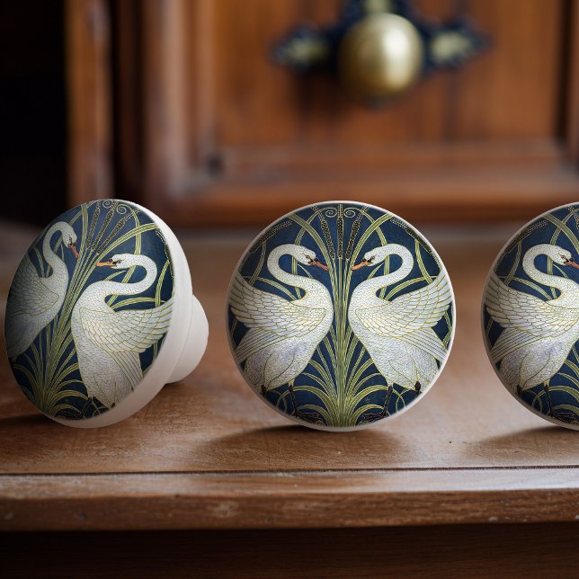 Swans Walter Crane Blue Art Nouveau Ceramic Knob (Creator Uploaded)