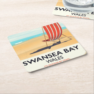 Swansea Bay Wales Seaside poster Square Paper Coaster