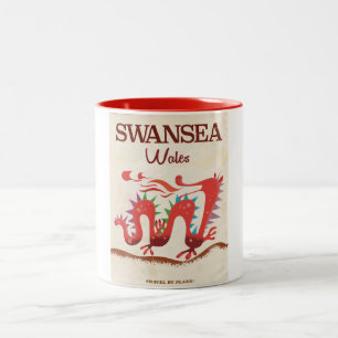 Swansea Wales Dragon poster Two-Tone Coffee Mug