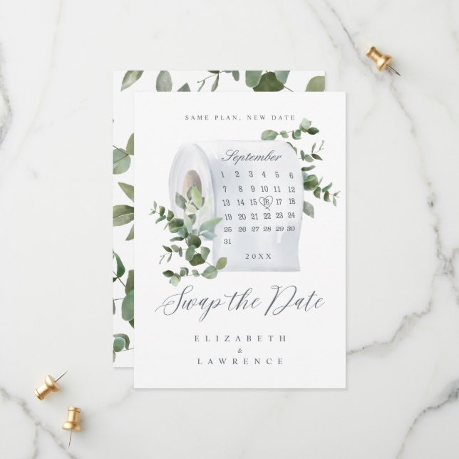 Swap the Date Foliage Toilet Paper Roll Calendar Save The Date (Front/Back In Situ)