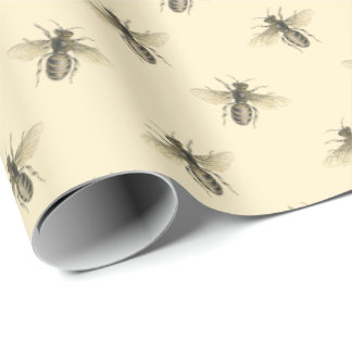 Swarm Honeybees Beekeeper Decoupage Pale Yellow    Wrapping Paper