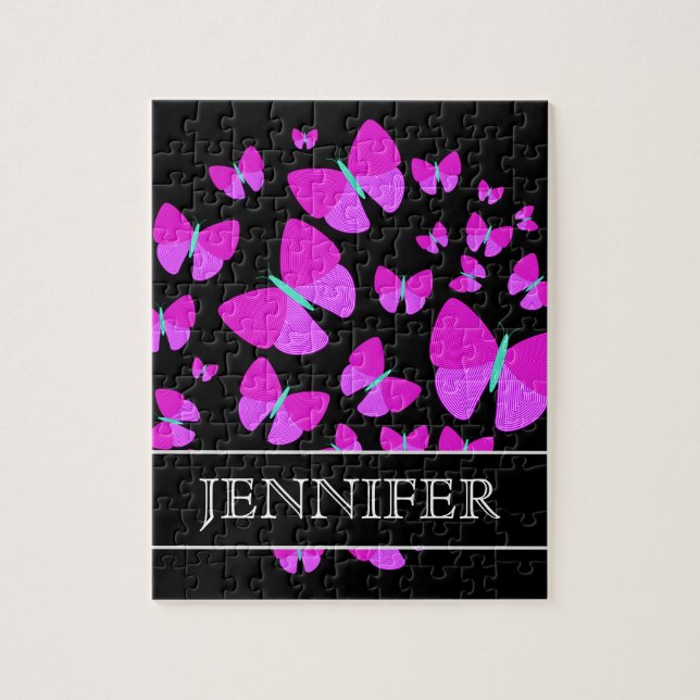 Swarm of Artistic Butterflies + Custom Name Puzzle (Vertical)