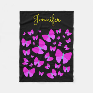 Swarm of Artistic Butterflies + Personalised Name Fleece Blanket