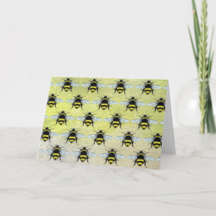 Swarm of Honey Bumble Bees Illustration Card