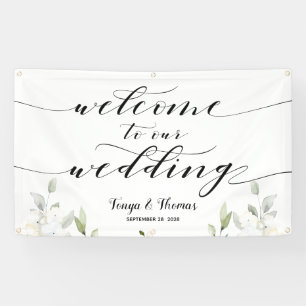 Swash Calligraphy Greenery Welcome To Our Wedding Banner