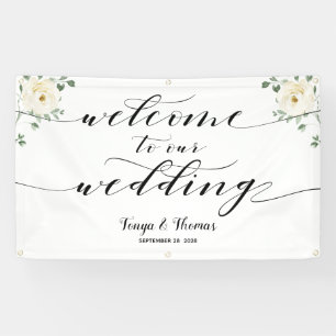 Swash Calligraphy Greenery Welcome To Our Wedding Banner