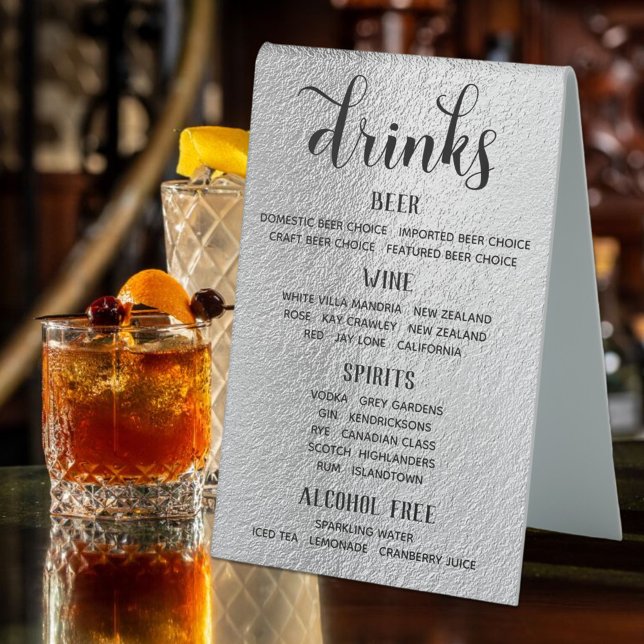 Swash Calligraphy Silver Bar Menu Standing Sign (Creator Uploaded)