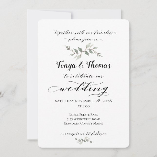 Swash Font Calligraphy Wedding Black White Invitation (Front)