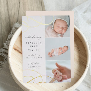 Swash Multi Photo Gold Foil Birth Announcement