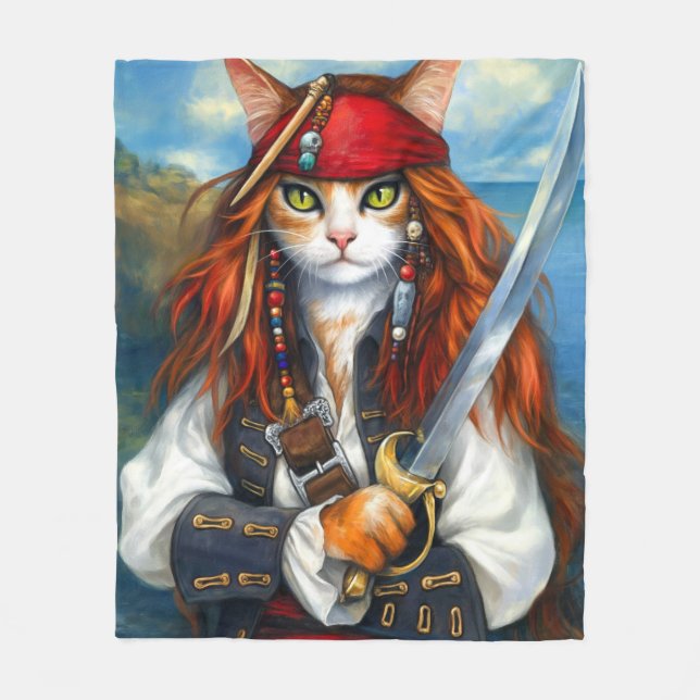 Swashbuckler Pirate Cat | Fantasy Character Art Fleece Blanket (Front)