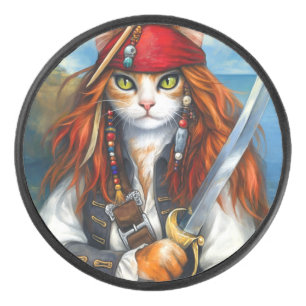 Swashbuckler Pirate Cat Fantasy Character Art Hockey Puck