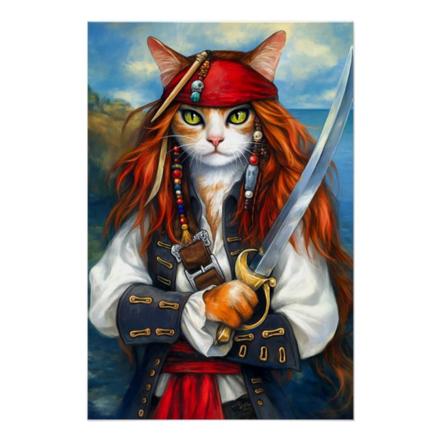 Swashbuckler Pirate Cat | Fantasy Character Art Poster (Front)