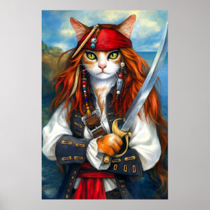 Swashbuckler Pirate Cat   Fantasy Character Art Poster